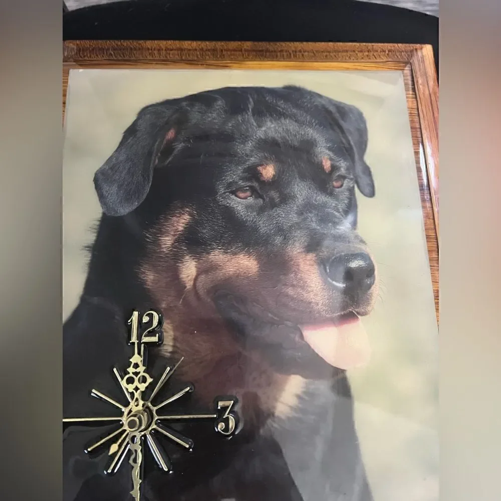 Rare Vintage Wooden Epoxy Rottweiler Clock 1993